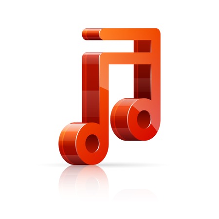 Abstract vector illustration of 3D red and glossy music note isolated on white background.のイラスト素材