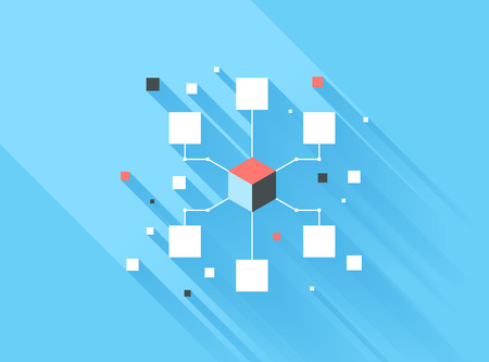 Vector illustration concept of computer network isolated on blue background with long shadow.のイラスト素材
