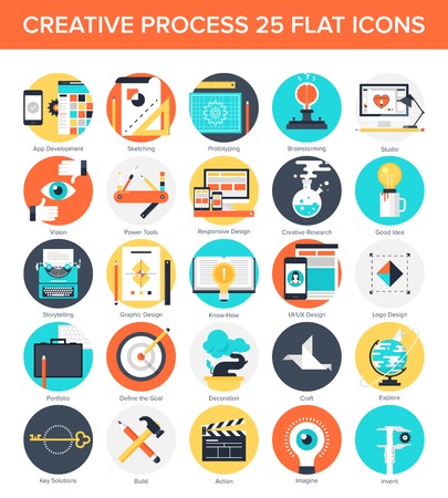 Abstract vector set of colorful flat creative process icons. Concepts and design elements for mobile and web applications.のイラスト素材