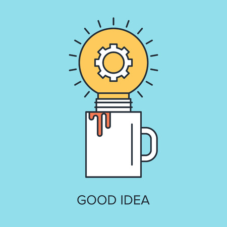Vector illustration of good idea flat line design concept.のイラスト素材