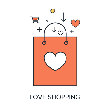 Vector illustration of love shopping flat line design concept.のイラスト素材
