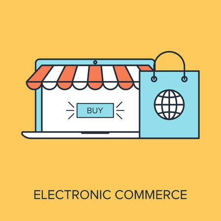 Vector illustration of electronic commerce flat line design concept.のイラスト素材