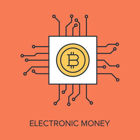 Vector illustration of electronic money flat line design concept.のイラスト素材