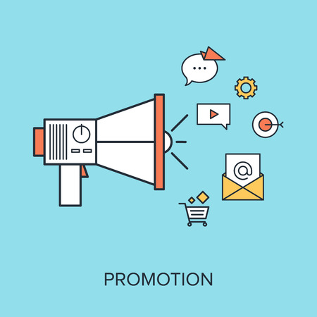 Vector illustration of promotion flat line design concept.のイラスト素材
