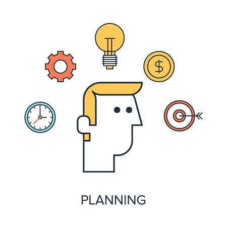 Vector illustration of planning flat line design concept.のイラスト素材