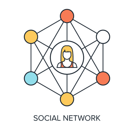 Vector illustration of social media flat line design concept.のイラスト素材