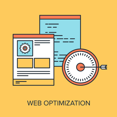 Vector illustration of web optimization flat line design concept.のイラスト素材