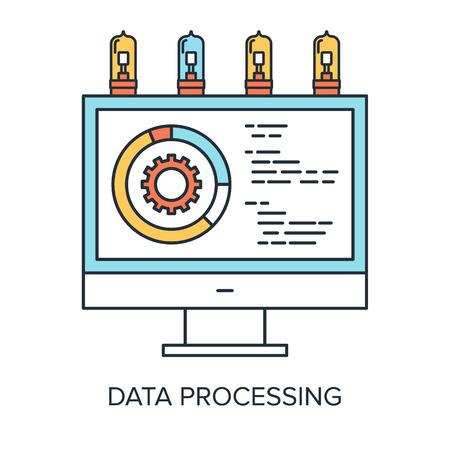Vector illustration of data processing flat line design concept.のイラスト素材