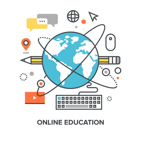 Vector illustration of online education flat line design concept.のイラスト素材