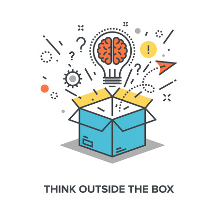 Vector illustration of think outside the box flat line design concept.のイラスト素材