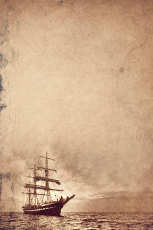 sailbot on vintage paperの写真素材