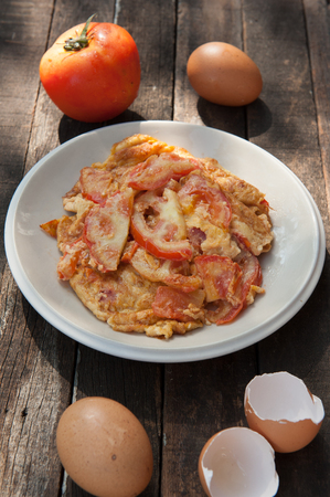 Thai Cuisine and Food Delicious Thai Style Omelet with Tomatoesの写真素材