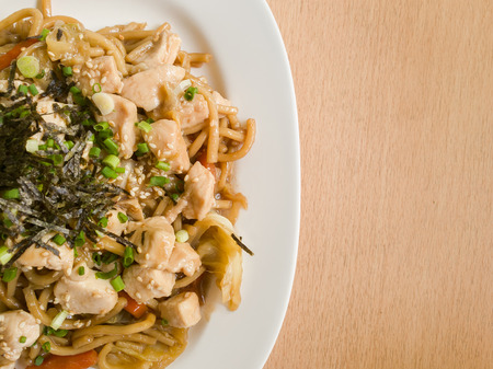 Delicious Japanese cuisine Yakisoba or hot dry noodles Japanese style.の写真素材