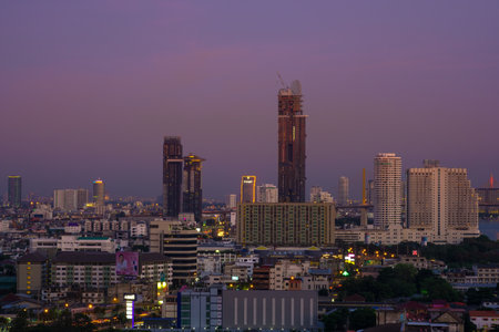 view sunset of city landscap in Bangkok Thailandのeditorial素材