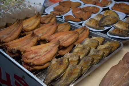 Dried fish fry for crispy, Dry fish for fried to eat in the fish market, asia food selective focus