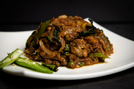 MUTTON SUKKA:
Boneless piece of meat cut into small pieces and slow cooked in a wok with a proper amount of seasoningの写真素材