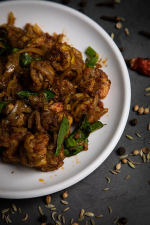 PRAWN FRY:
Pan-fried prawn with its own juices and minimal spices.の写真素材