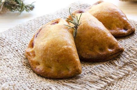 Closeup of typical spanish empanadillas, small meat or tuna fried pies,の写真素材