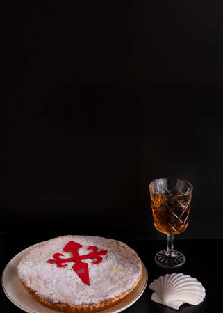 Tarta de Santiago (St. James cake) famous Spanish almond cake typically served with sweet wine.の写真素材