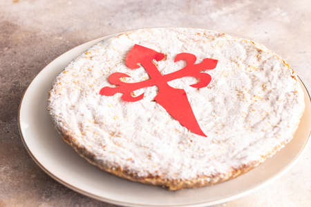 Tarta de Santiago (St. James cake) famous Spanish almond cake typically made in Galicia.の写真素材