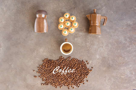 Assorted coffee background. Instant, beans and capsule coffee. Love coffee concept.
