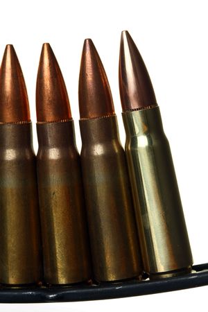 Clip of Semi-automatic Rifle Bullets, Against White Ground
