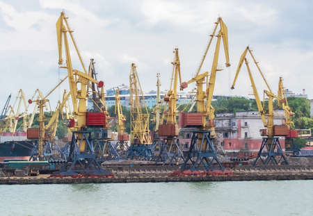 Large harbor cranes in the harborの写真素材