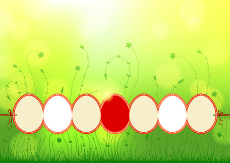 Stylized natural background with plants and colored Easter eggのイラスト素材