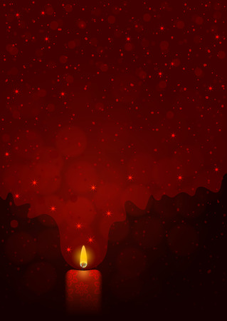 Festive dark red background with burning candle, light, stars and snowflakesのイラスト素材