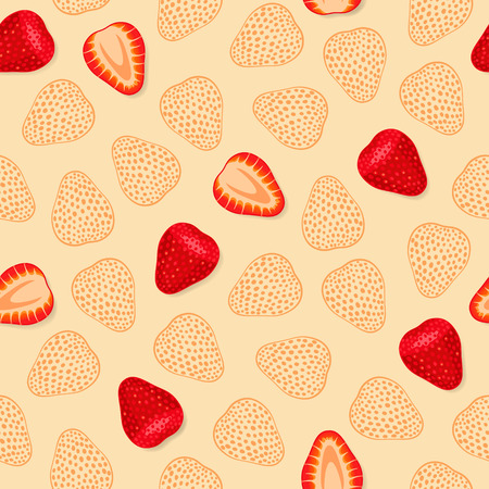 Seamless pattern with sliced strawberries on pink backgroundのイラスト素材