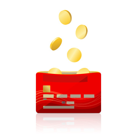 Gold coins are falling into open bank cardのイラスト素材