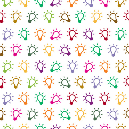 Seamless pattern with colorful stylized lightbulbs on white backgroundのイラスト素材