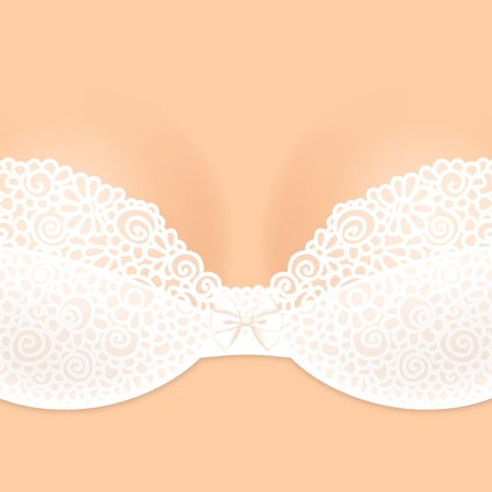 Stylized white lacy bra with bow on white-skinned girlのイラスト素材
