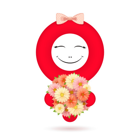 Smiling female symbol is keeping in it's hands bunch of flowersのイラスト素材
