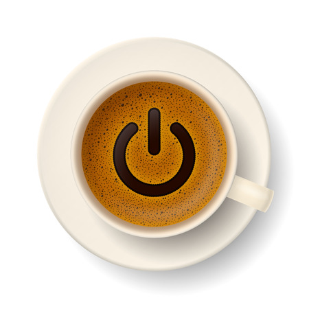 Coffee cup with froth in from of power-up symbol. Energy and vivacity for active life.のイラスト素材