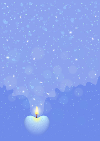Blue background with burning heart-shaped candle. Flame of love conceptのイラスト素材
