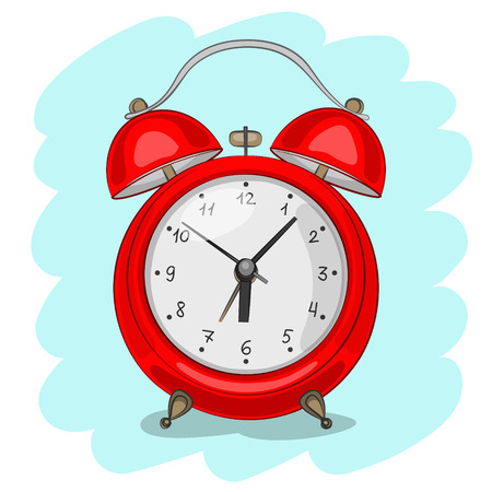 Red alarm clock on blue background. Symbol of time. Stylized sketch by handのイラスト素材