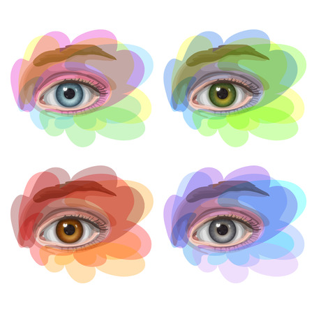 Oval-shaped eyes with blue, green, brown and gray irides. Multicolored pattern for different seasons and different eye colorのイラスト素材
