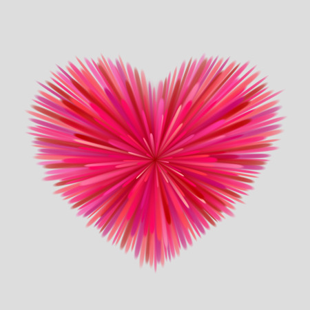 Heart-shaped firework of red, pink and maroon beams at gray background. Bright love conceptのイラスト素材
