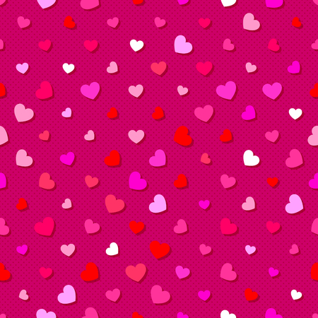 Seamless pattern with hearts of various sizes and colors on pink backgroundのイラスト素材