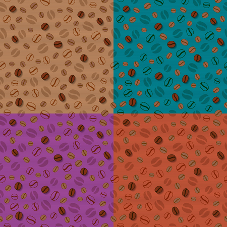 Seamless patterns with different coffee beans on colored background.のイラスト素材
