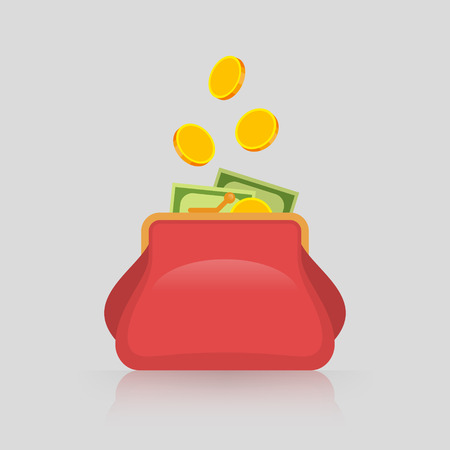 Gold coins are falling in red purse. Savings and benefits conceptのイラスト素材