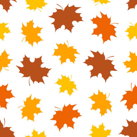 Seamless simple pattern with maple leaves of different colors and sized, seasonal autumn backgroundのイラスト素材