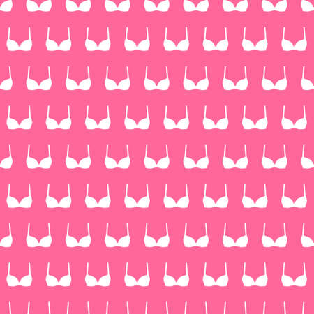 Seamless pattern of white brassieres over bright pink background. Fashion trends, beauty conceptのイラスト素材