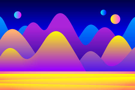 Fantastic landscape of alien planet with few shining stars in the sky and mountains. Concept of space travel, exploration of new planets, design for cosmonautics dayのイラスト素材