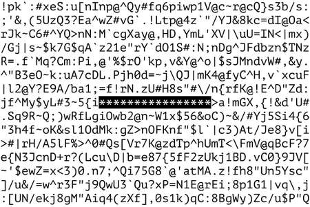 Many different letters, numbers and special symbols, and group of asterisks as secret password. Concept of strong password creating, password-protected data, information securityのイラスト素材