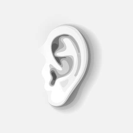 Human's ear, side view of auricle in gray colors. Concept of auditory perception, sensory organs, deafness and hearing loss, perception of informationのイラスト素材