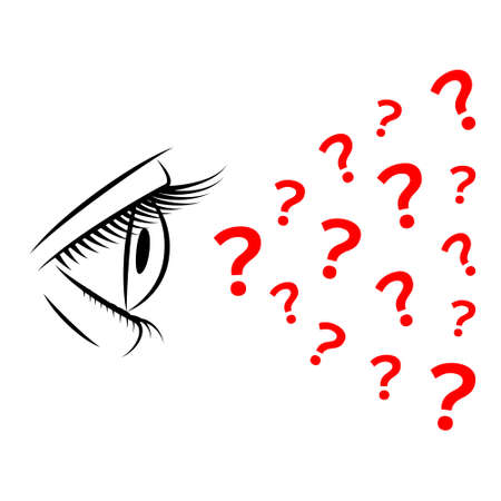 Outlines of human eye and plenty of question marks. Concept of vision, visual perception, health of visual systemのイラスト素材