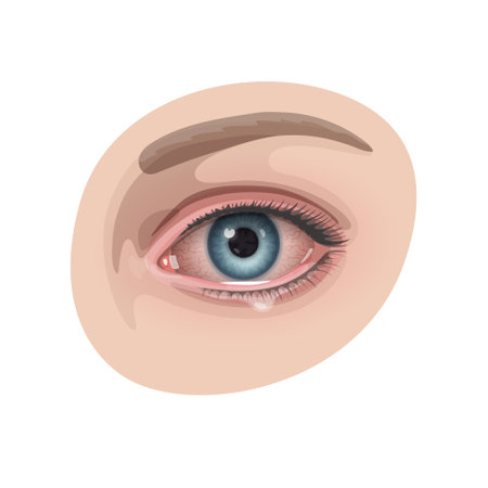 Red bloodshot human eye with multiple vessels and tears. Concept of ophthalmic diseases, allergy symptoms, vision problemsの写真素材