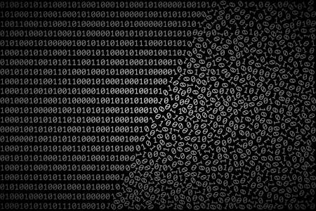 Ordered binary code is turned into chaotic heap of 1 and 0 digits. Concept of software error, fault in computer program, computer virus, corrupted code, data lossのイラスト素材